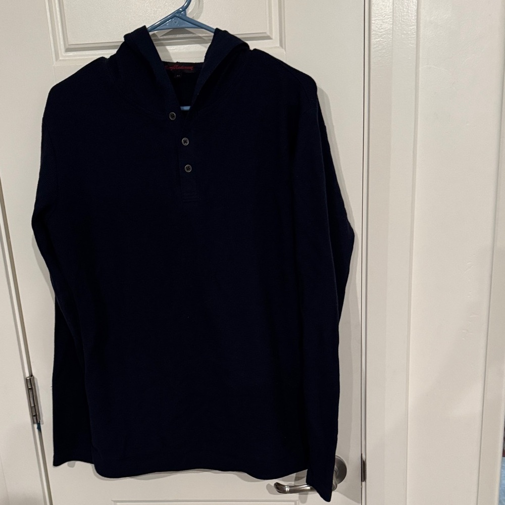 Men's Dark Blue Hooded Sweatshirt Waffle Weave